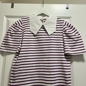 Purple and White Striped T-Shirt with White Collar